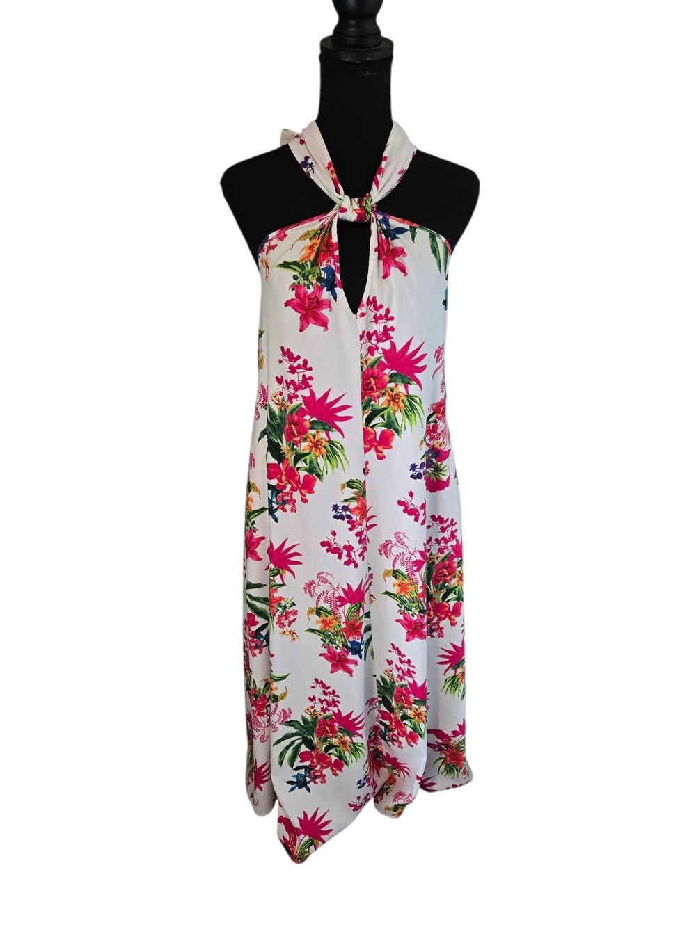 INC International Concepts White Halter Dress with Pink & Green Floral Print